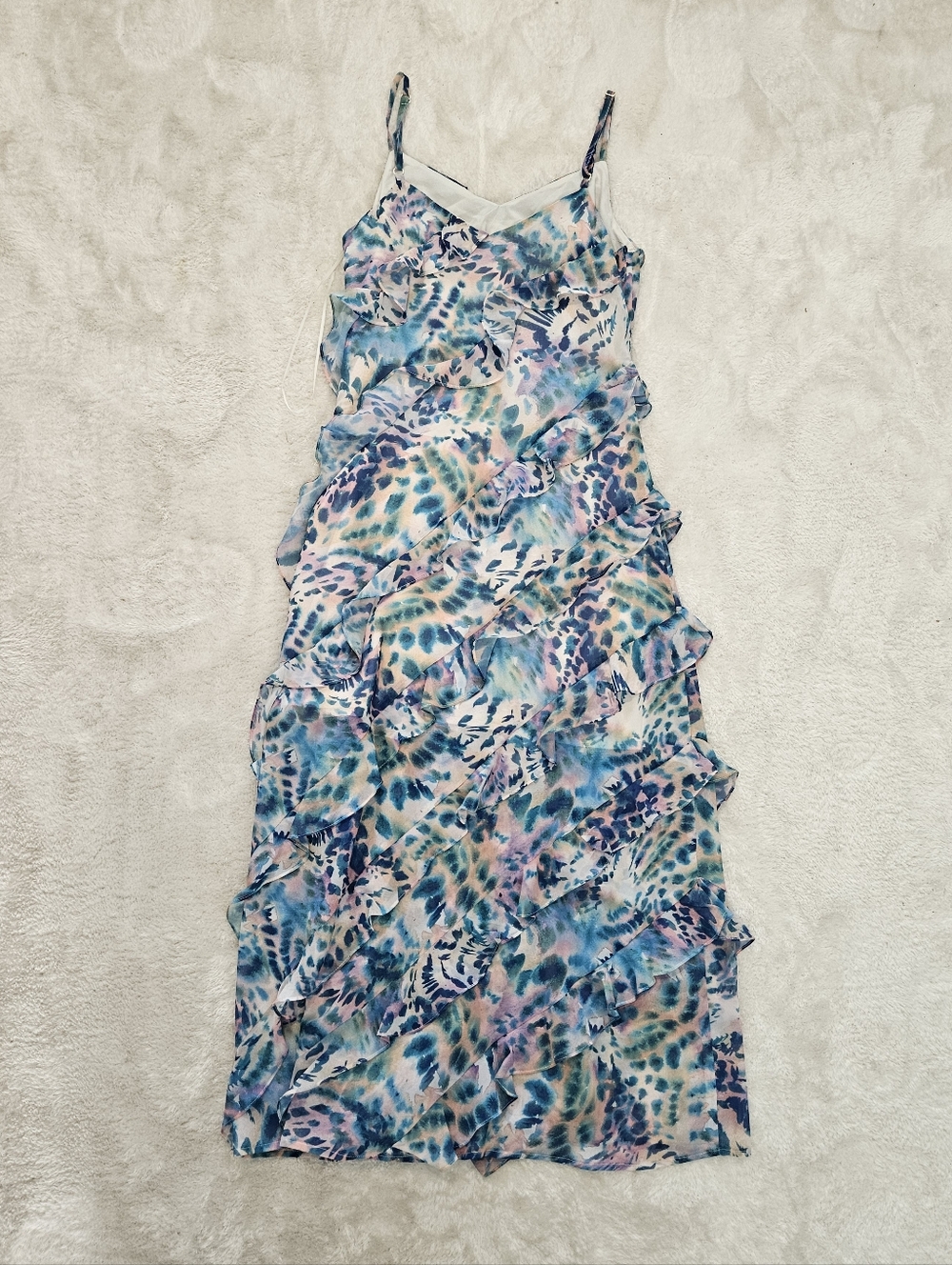 NWT Steve Madden Colorful Summer Dress Size 2 Blue Pink Feminine Ruffle Vacation - Picture 8 of 8